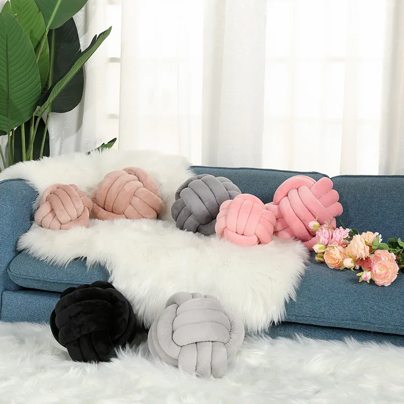 

Soft Plush Knot Cushion Sofa Bed Throw Pillow for Living Room Green Round Hand Woven Cushion Throw Pillow Round Knot Pillow