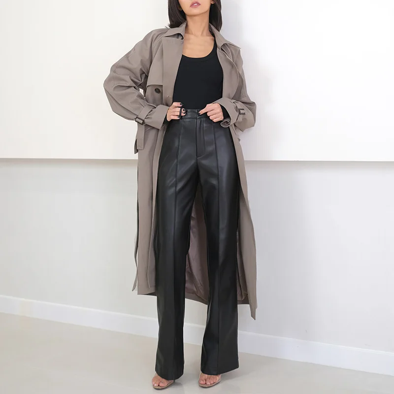 2022 Spring Autumn Women\'s Genuine Sheepskin Trousers Straight Style Pants Full Length TF3956