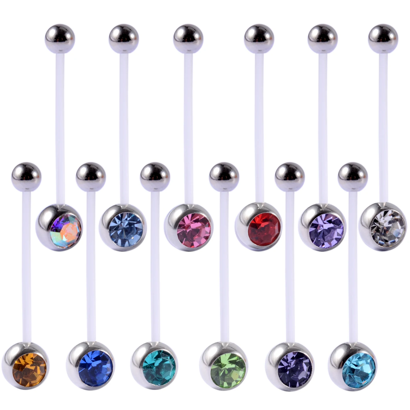 12PCS Bioplast Flexible CZ Gem Belly Navel Ring Crystal Pregnant Navel Piercing Comfortable Body Jewelry 14 Gauge