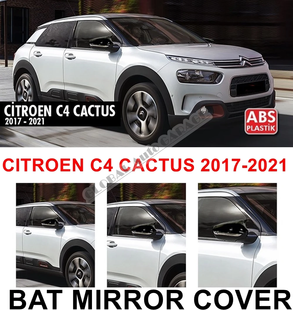 Bat Mirror Cover For Citroen C4 Cactus 2017 2018 2019 2020 2021 Glossy Piano Black 2 PCS Wing Car Antenna Auto Universal Roof