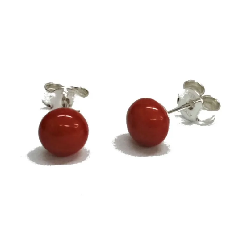 Red bamboo CORAL earrings and 925 sterling silver with gift case. Lovely red Coral 7 mm