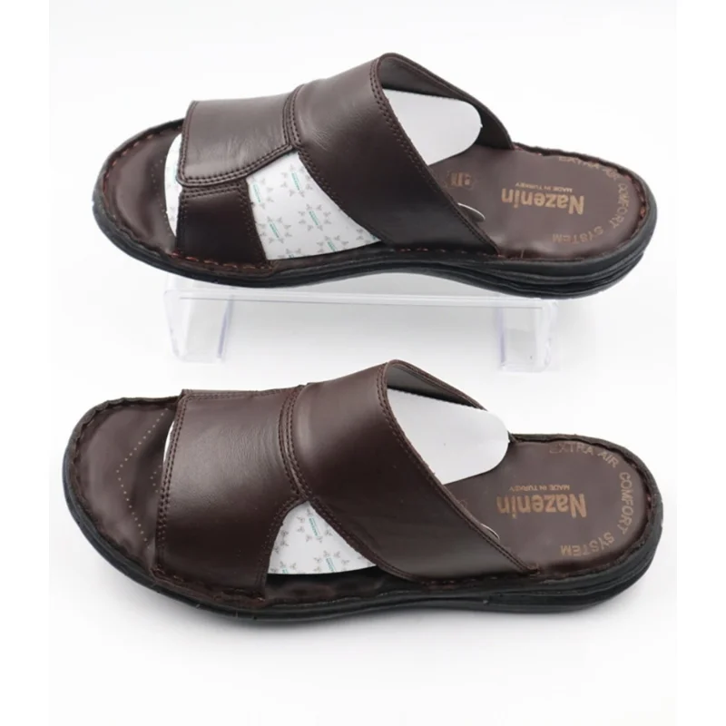 Genuine Leather Men's Slippers Orthopedic Comfortable Inner Outer Leather Black Brown Indoor and Outdoor Sandals Massage Sole