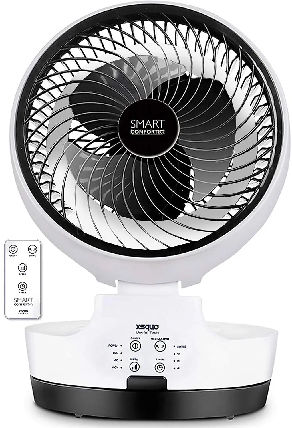 Fan with concentric 3D air flow and maximum flow. 3 power levels, timer and remote control.Smart Confort Power Fan by XSQUO Useful Tech