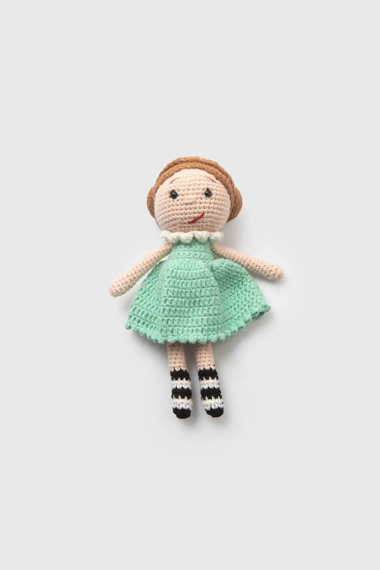 100% Cotton Amigurumi Green Baby For Girls, Knitted Fully Hand And Organic Ropes