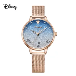 Disney Official Women Casual Quartz Wristwatches Minnie Mouse Cartoon Wishing Bottle Rhinstone Fashion Gradient Girls Gift Clock