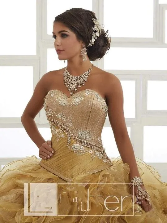 Vestido de novia 2021 de tul y Organza para quinceañera, vestido de cumpleaños de Cenicienta, color dorado brillante, WQ9802