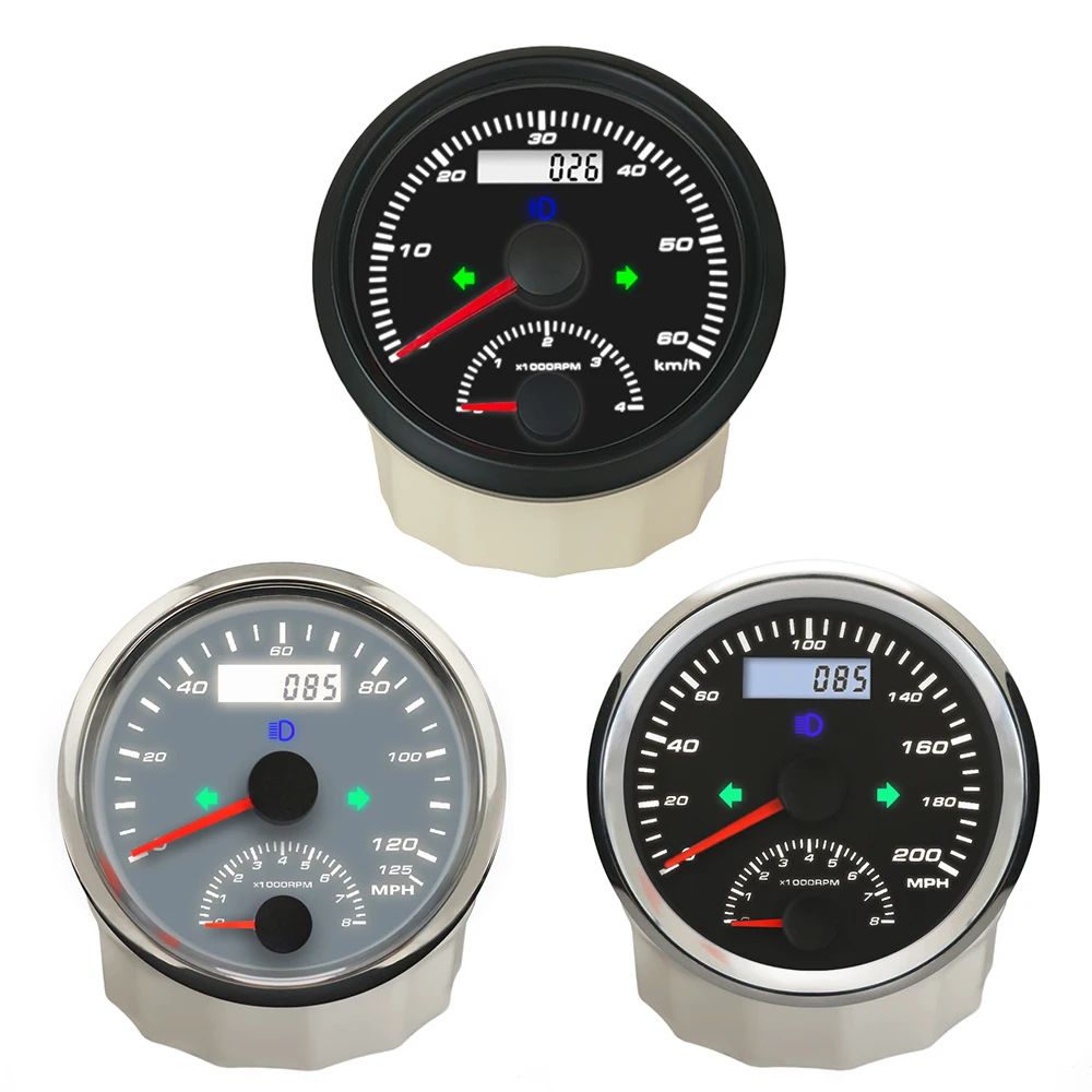 

ELING Universal 85mm GPS Speedometer 125kmh 200km/h with Tachometer 8000RPM Left Right High Beam Alarm Odometer with GPS Antenna
