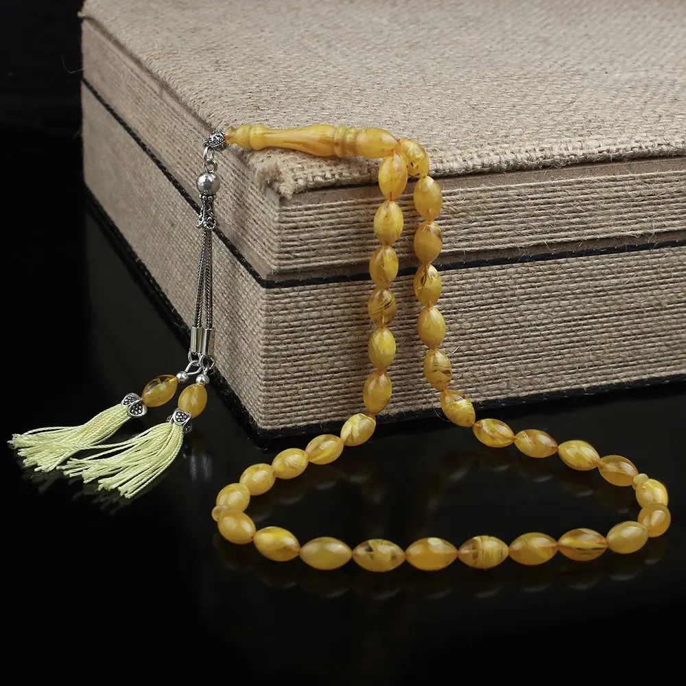 Natural Amber 925 Silver Tassel 33 Beads Pendant Prayer Beads Islamic Tasbih Rosary Men Women Meditation Jewelry From Turkey