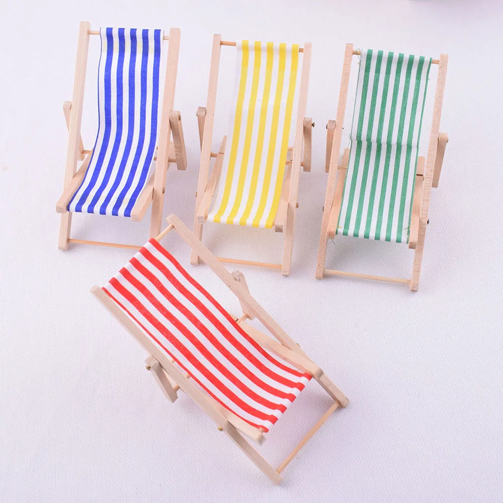 Mini Beach Chair Coastal Seating Folding Chair Doll Furniture Wooden Toys Play House Toy Wooden Dollhouse Accessories Artisan