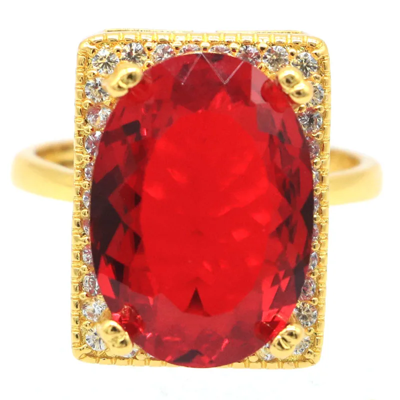 19x15mm Big Gemstone 18x13mm  Orange Spessartine Garnet Red Blood Ruby  14k Gold Silver Ring Wedding