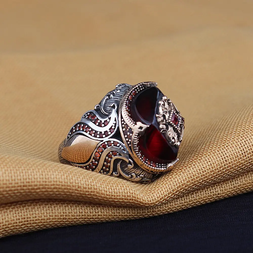 925 sterling silver rings men amber stone silver men rings handmade turkish jewellry luxury women rings made in turkey trend