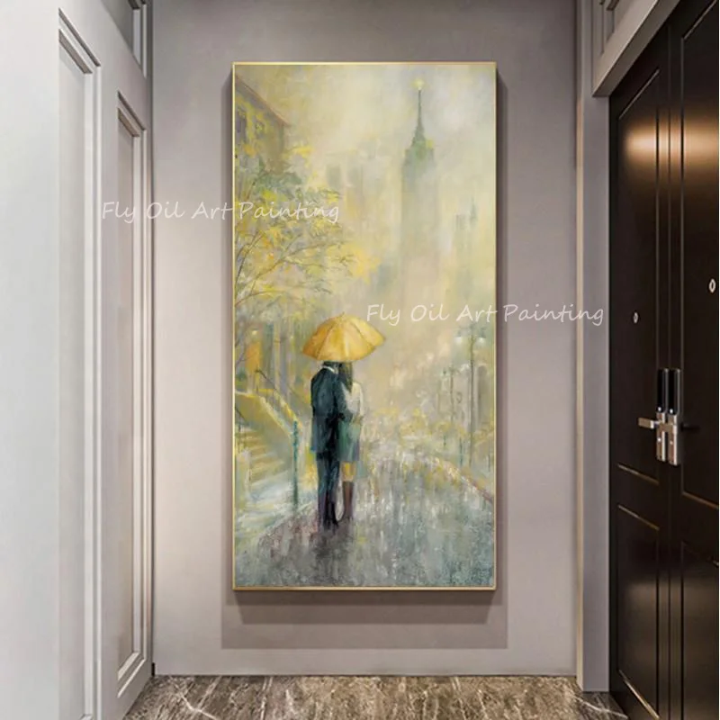 

Canvas City Street Tree Oil Painting Knife Landscape Painting Abstract Wall Art 100% Handmade for Living Room Modern Picture