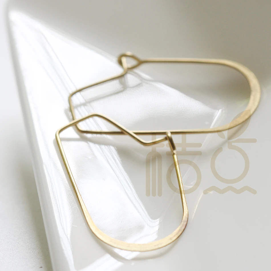 DIY Supply-20 Pieces Solid Raw Brass Irregular Hammered Earring Finding - Earring Hook - Earring Hoop 30x17mm (4316C-V-308)