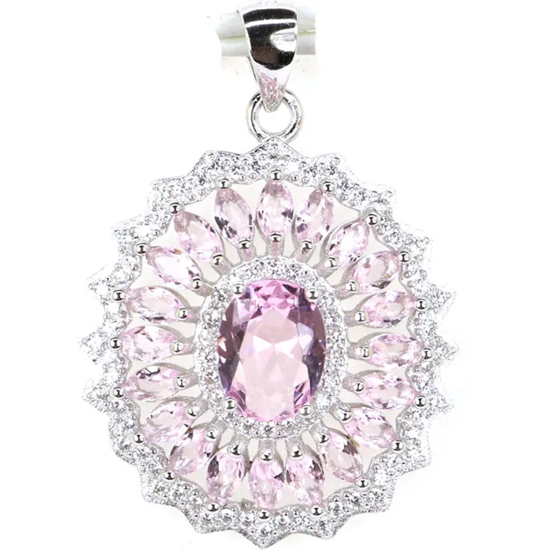 29x21mm Jazaz Lovely 2.9g Pink Kunzite Violet Tanzanite London Blue Topaz CZ Women 925 Solid Sterling Silver Pendant