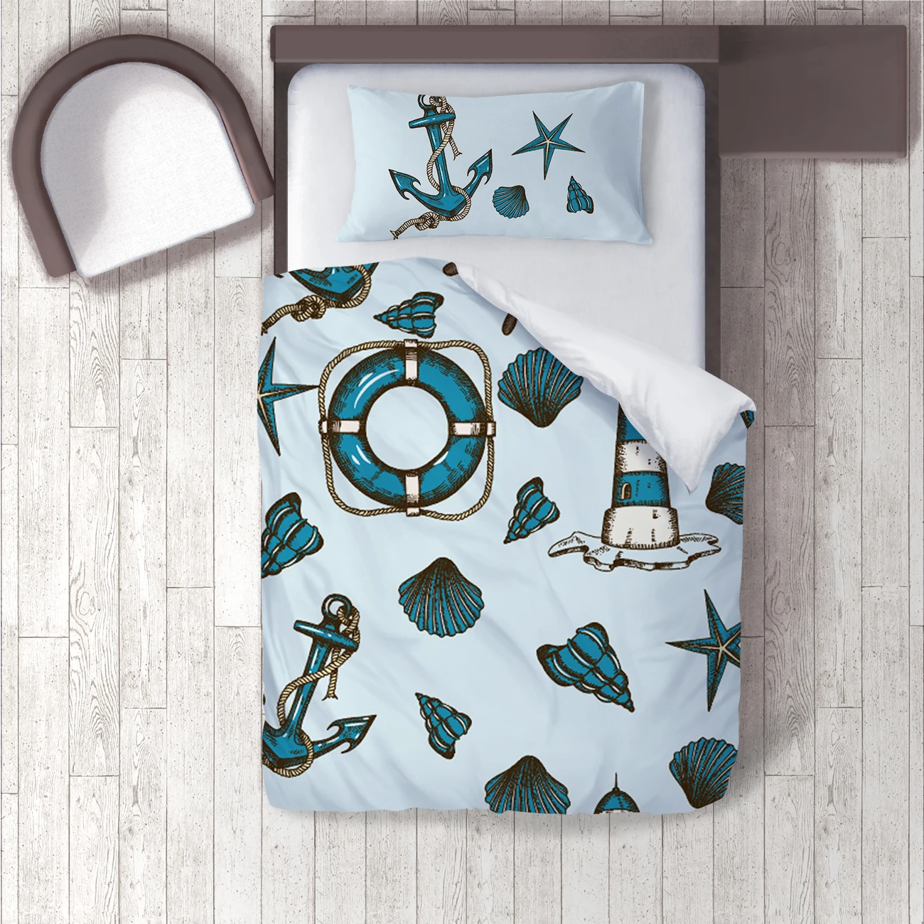 

Duvet Cover Set Bedding Set Pillow Case for Baby and Kids Room 3D Printed Blue Sea Shell Lighthouse Model 1332
