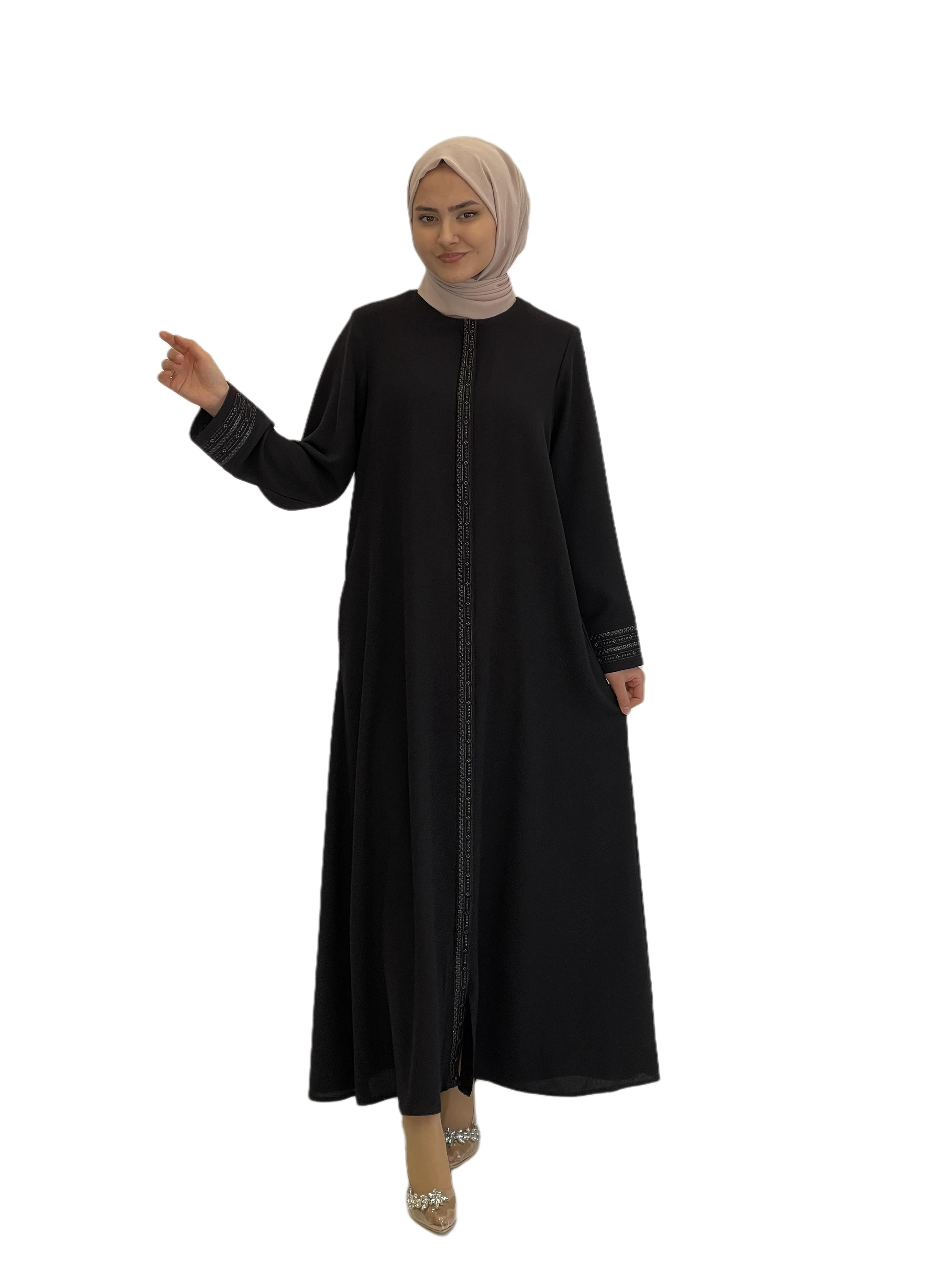 Maxi Dress Long Sleeve  Abaya for Muslim Dresses for Women Crepe Fabric Casual Clothes Hijab for Dubai Mother Stitched Abaya