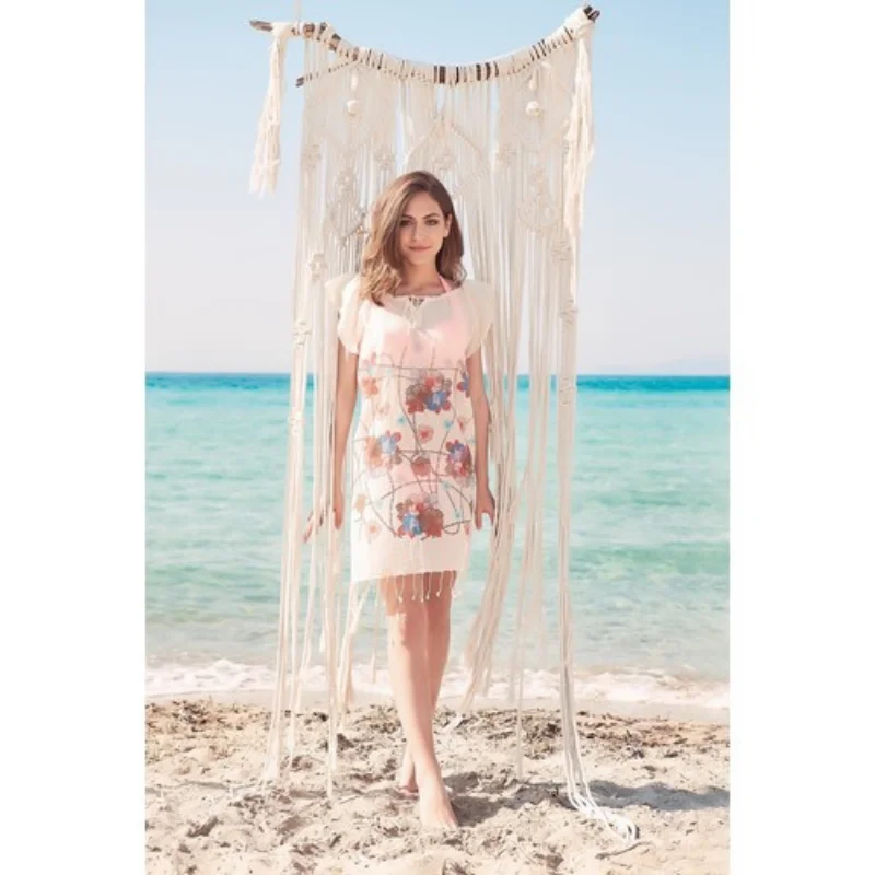 Beach Cover Dress Tunic  Flowers 2021 Summer Cotton Women Beach Dress Pareo Beach Wear Cover Plage Beach Wear Fashion