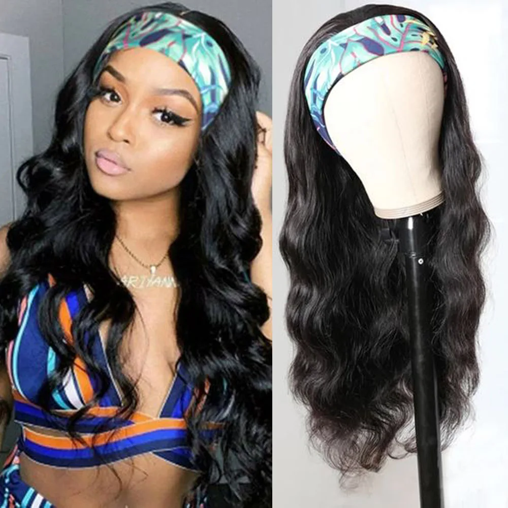 Online Clearance Sales 16-24 inches Body Wave Headband Wig Human Hair Wigs For Women Scarf Wig Machine Made HeadBand Half Wigs