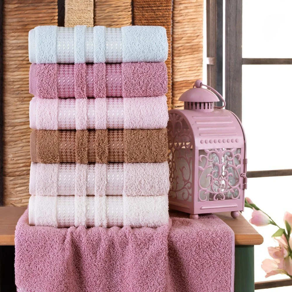 Turkish Pure 100 Cotton 6 Pcs 50x90 Cm Super Absorbent Towel Set Soft 2021 Cyan Purple Rose Brown Pink White  Home Textile