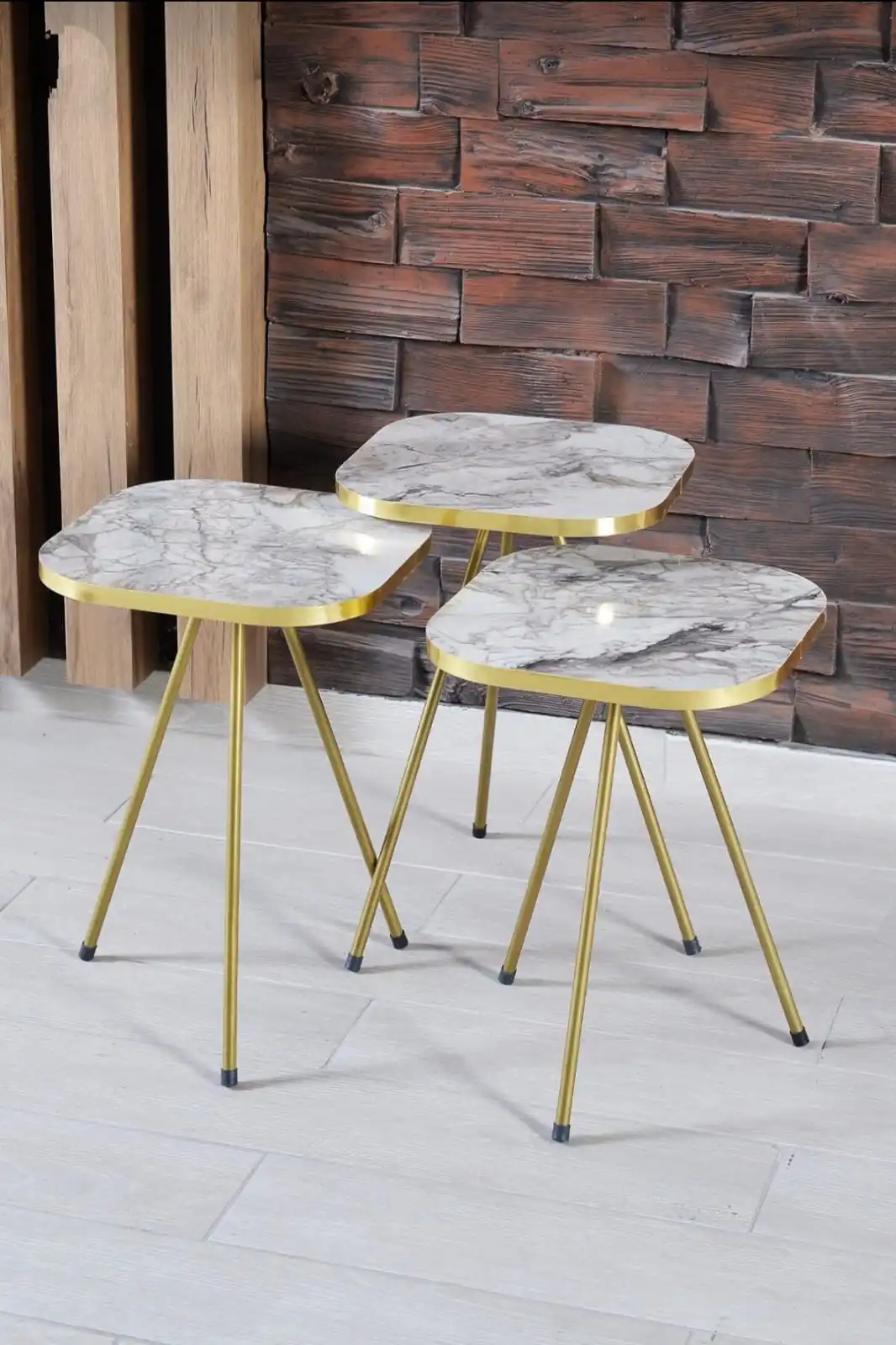 Modern Nelling Table 3 Pieces Patterned Gold Metal Leg Square Coffee Table De-Mounted Side Table Tea Coffee Service Table Living