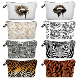 Fashion Digital Printing Zebra Leopard Women's Makeup Bag Cosmetic Organizer For Travel Lady Purse Portable Toiletry Bag Female