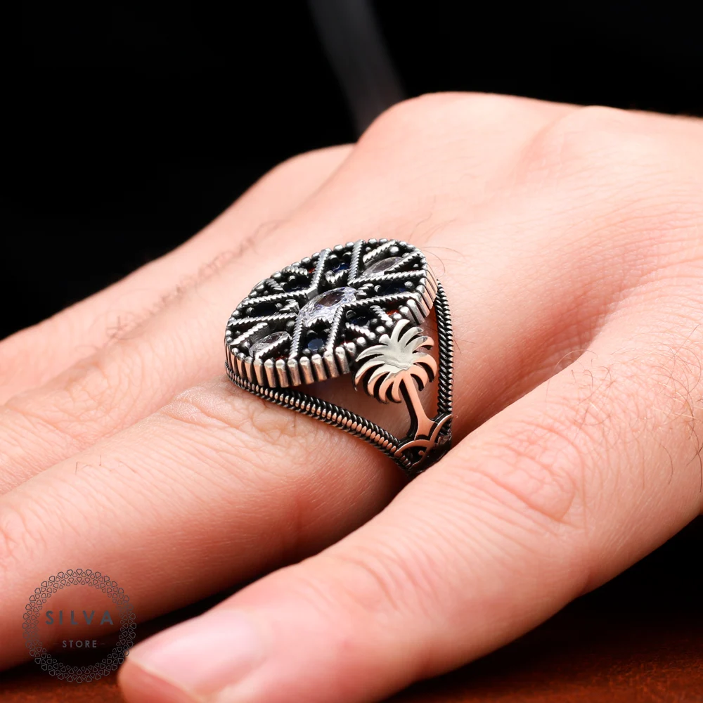 Zircon Cocktail Color 925 Silver Men's ring. Men's Jewelry Stamped With Silver Stamp 925 All Sizes Are Available