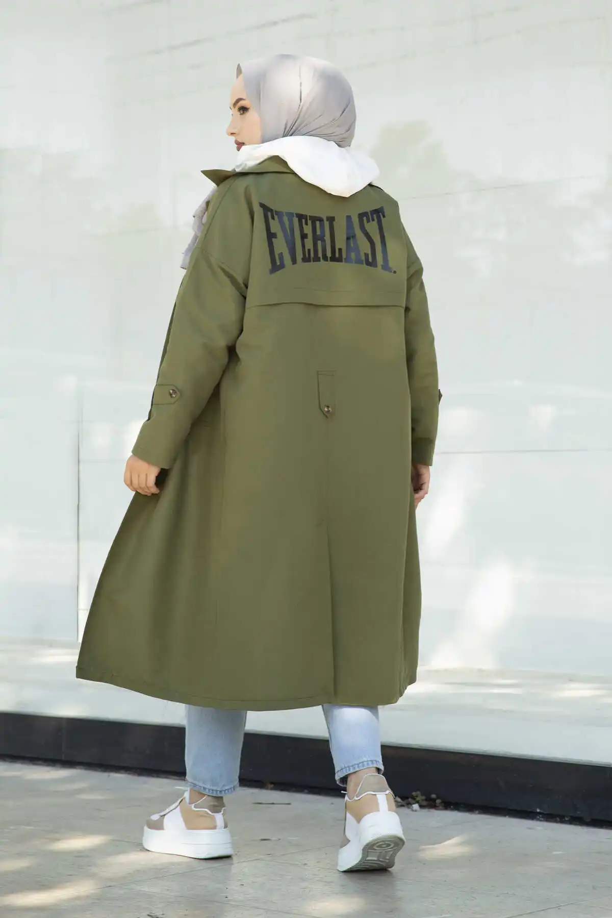 Everlast Letter Printed Camel Trench Coat Brand New Fashion 2021 Summer /Spring Casual Double Breasted Simple Classic Long