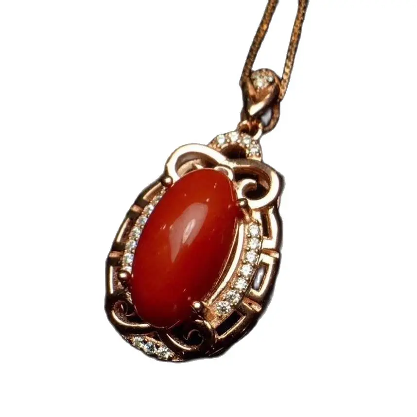 

KJJEAXCMY Fine Jewelry Natural Red Coral 925 Sterling Silver Women Gemstone Pendant Necklace Chain Support Test Beautiful