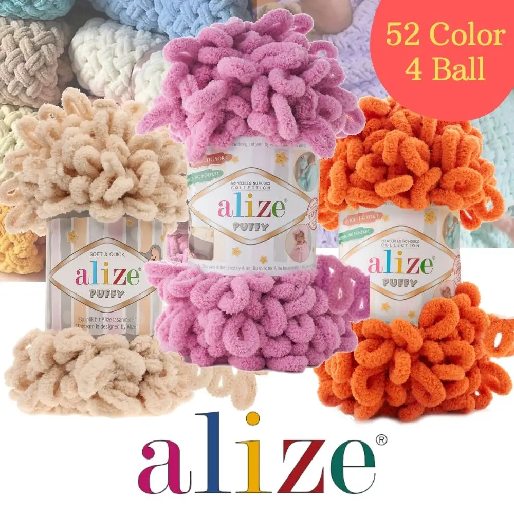 

Alize Puffy Finger Knitting Yarn 4 Ball, 100 Grams 9 Meters, NO SKEWERS-NO NEEDLES Thread, Acrylic, Autumn-Winter Season, Sport, Cardigan, Blanket, Quality, Hobby, Packs, 52 Color Options, Made In Turkey, DIY