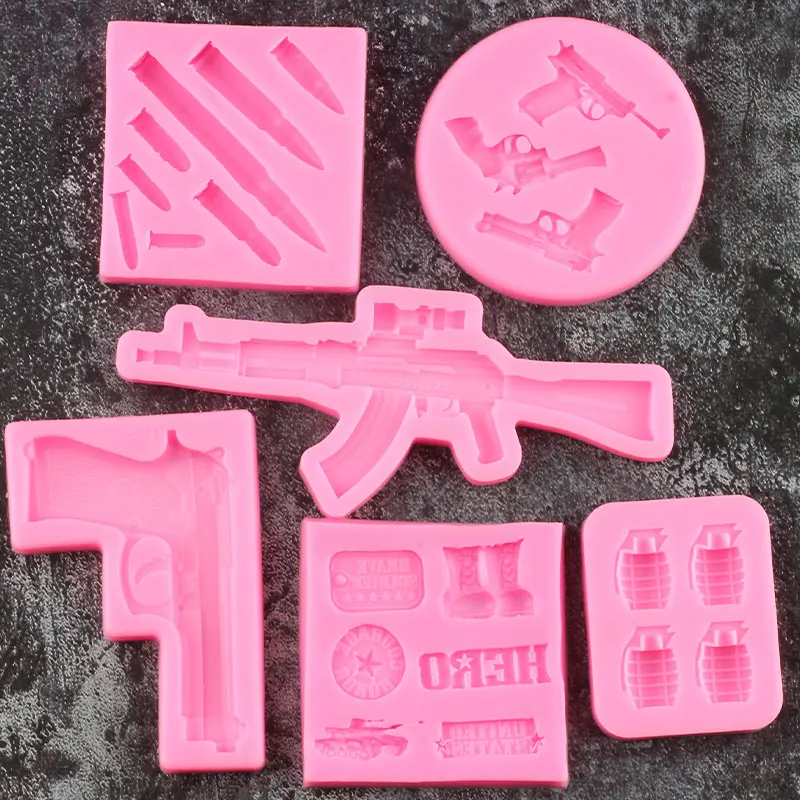 3D Gun Pistol Bullet Silicone Mold Sugarcraft Cupcake Chocolate Baking Mold Fondant Cake Decorating Tools Candy Clay Resin Mould