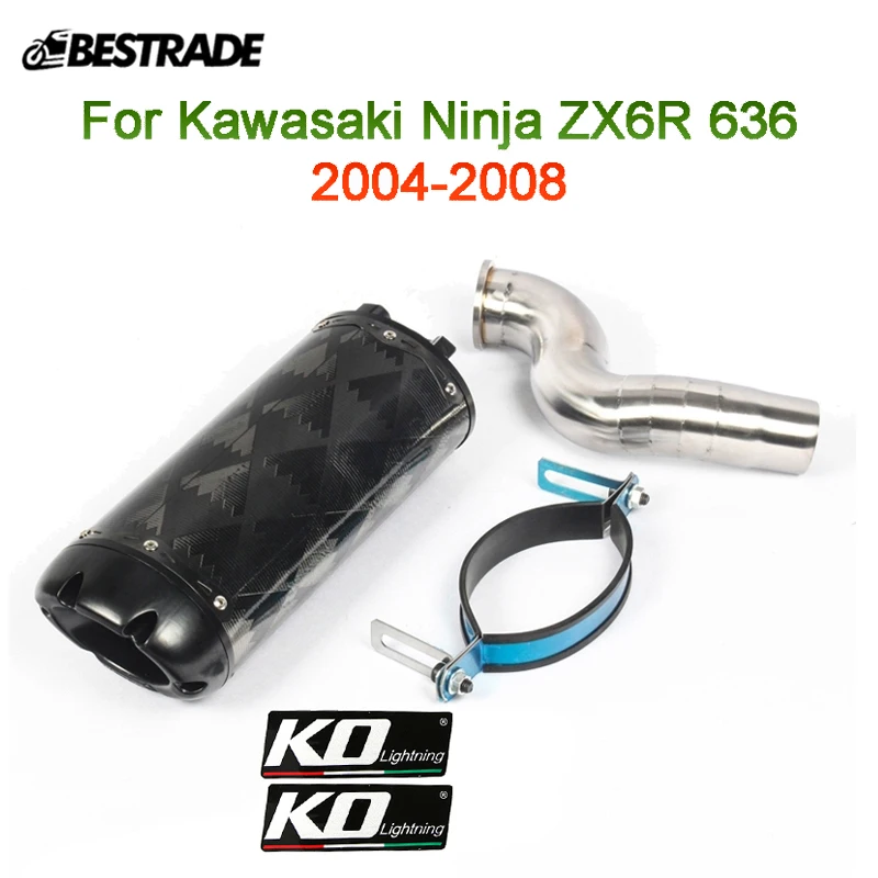 

Exhaust Pipe For Kawasaki ZX6R ZX636 2004 2005 2006 2007 2008 Motorcycle Carbon Exhaust Muffler Tips Stainless Mid Tube Escape