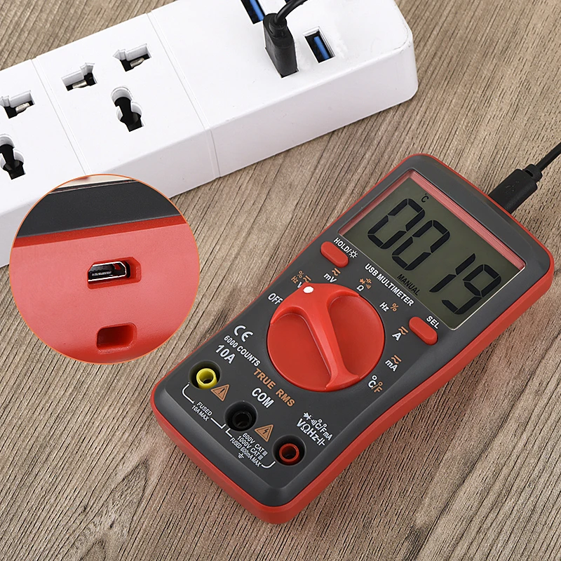 Profesional Digital Multimeter USB Mini Tester AC/DC Current Voltage Capacimeter OHM Frequency Auto Range 6000 Counts TURE RMS