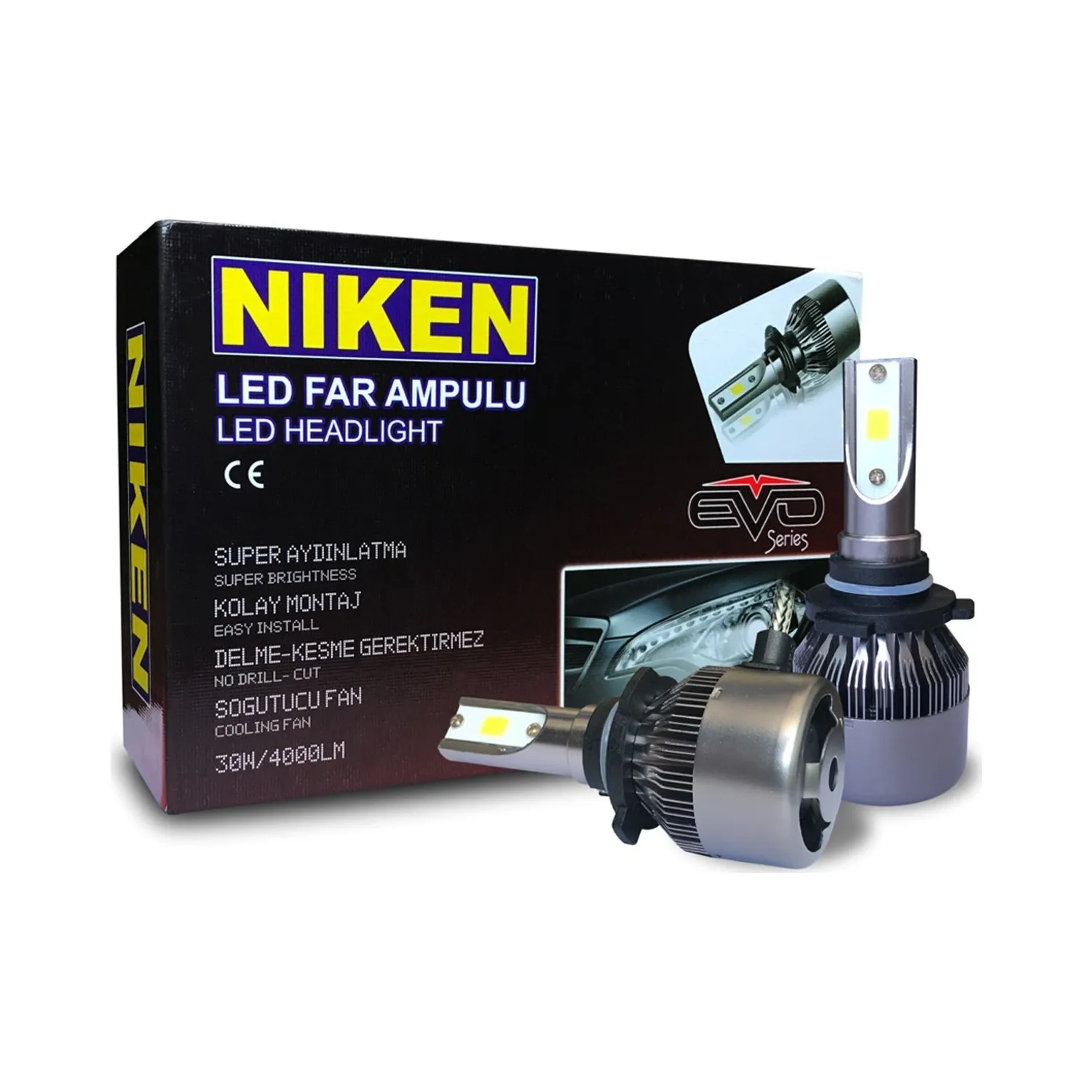 

Niken EVO New Series 12V 30W Led Xenon Headlight H4 4000+4000 Flux 6000 Kelvin White Made In Turkey