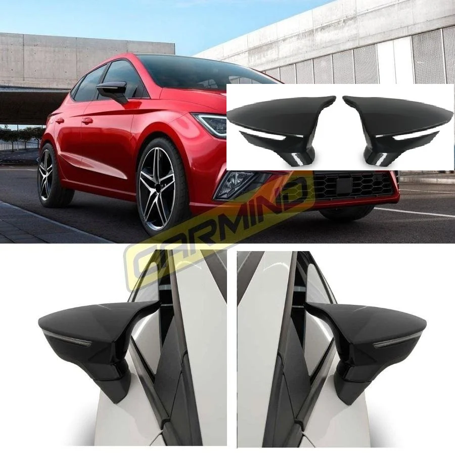 

For Seat ibiza Mk5 2017-22 ABS Plastic Bat Wing 2 Pieces Mirror Covers Caps Rearview Mirror Case Cover Gloss Black Car Accessory