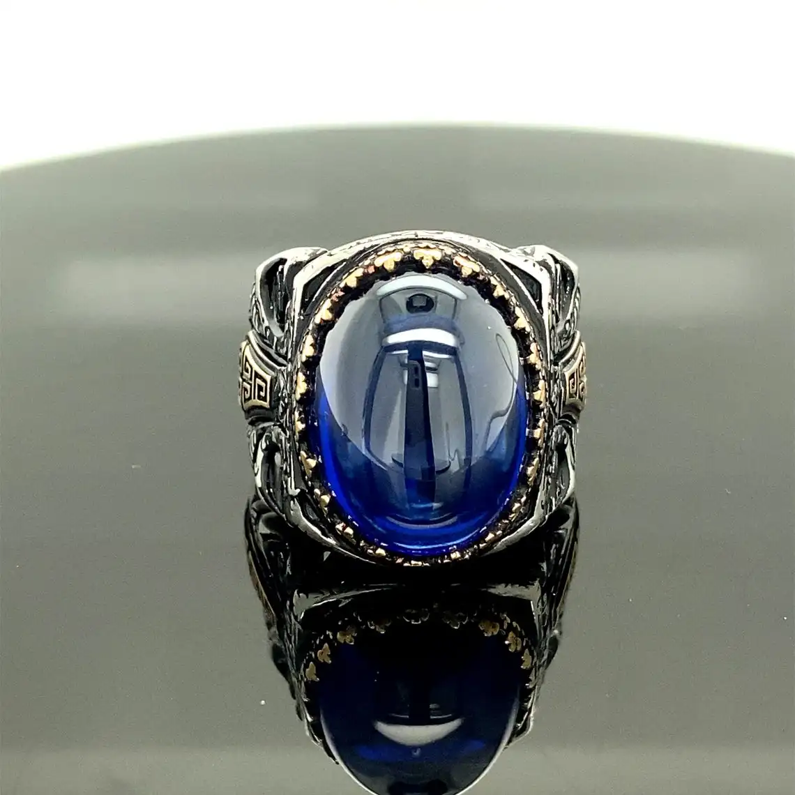 

Sterling Silver Sapphire Stone Handmade Men Ring