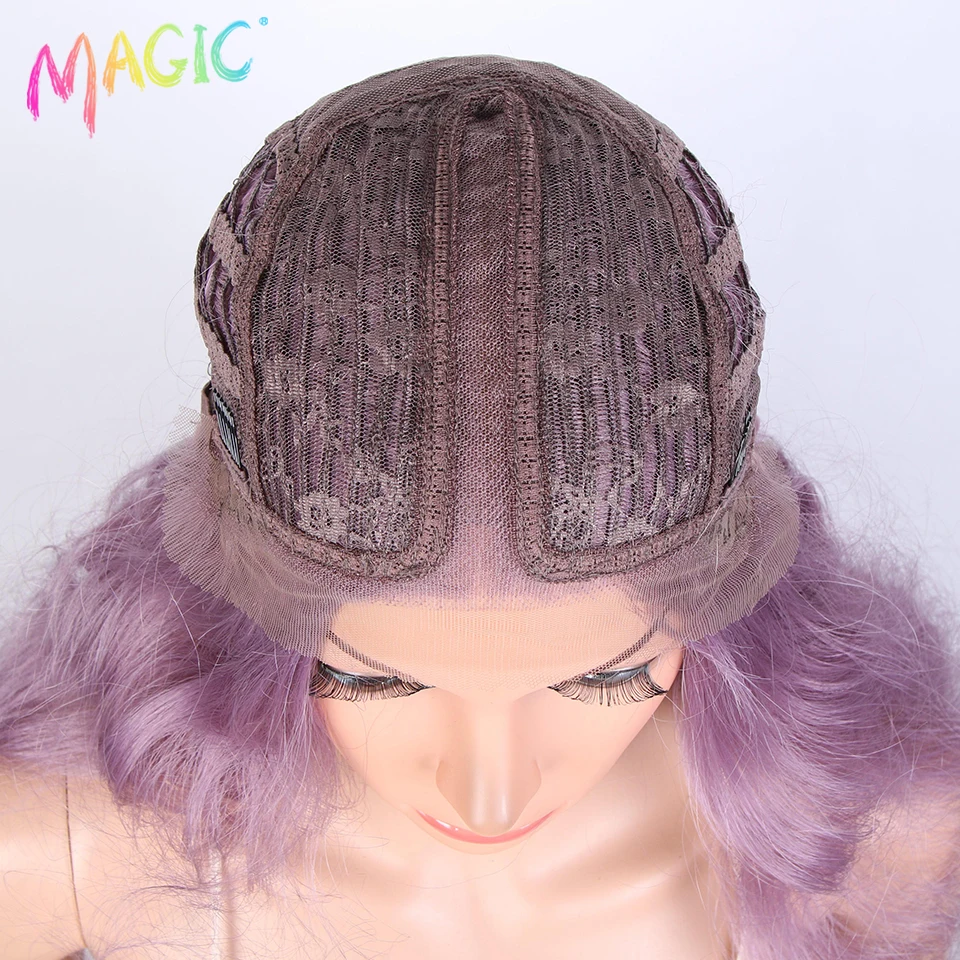 Magic Synthetic Lace Wigs For Women 30 Inches Long Wavy Hair Cosplay Wigs Ombre Blond Purple Lace Wig Heat Resistant