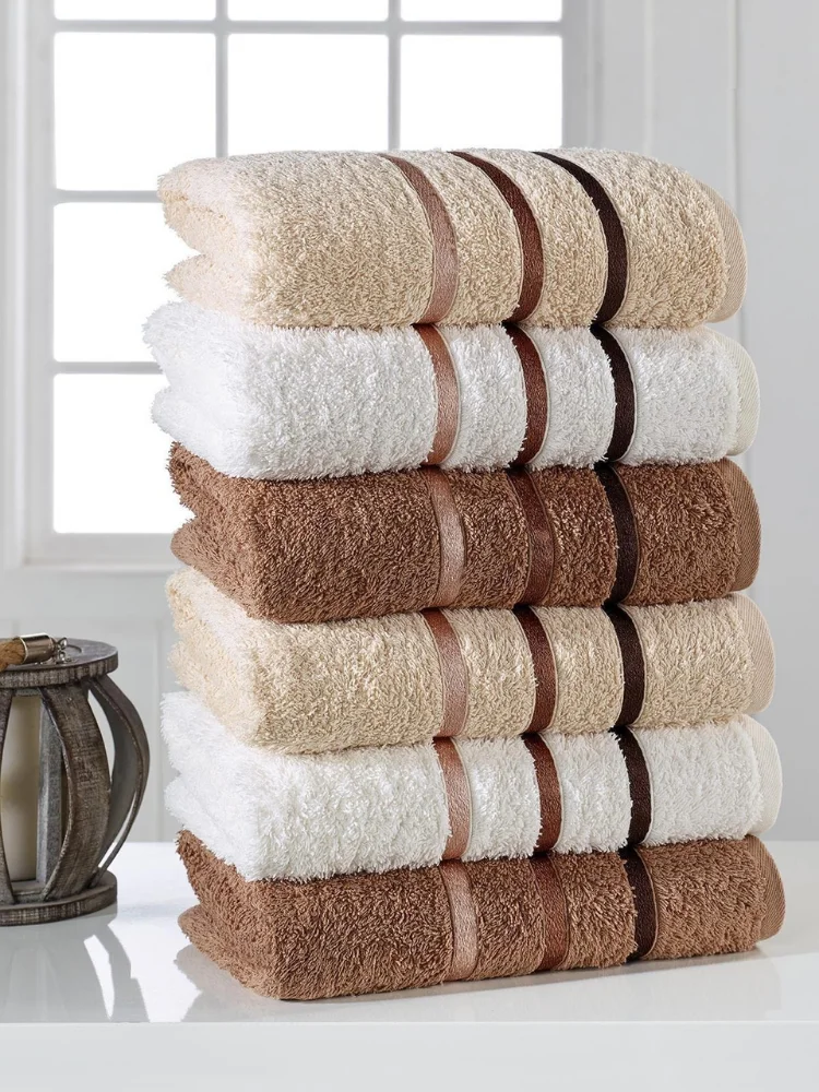 Turkish Pure 100 Cotton 6 Pcs 50x85 Cm Super Absorbent Towel Set Soft 2021 Cream White Brown East West Home Textile