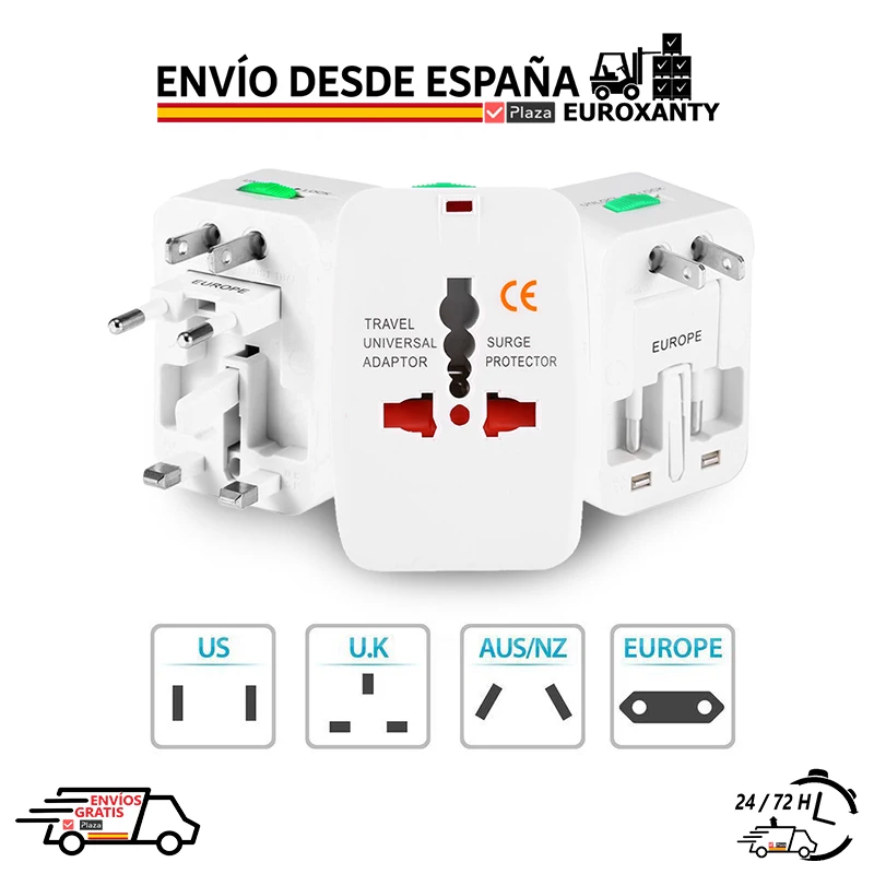 EUROXANTY®| Universal plug adapter | US to European plug adapter | Chinese plug to EU adapter | Plaza España