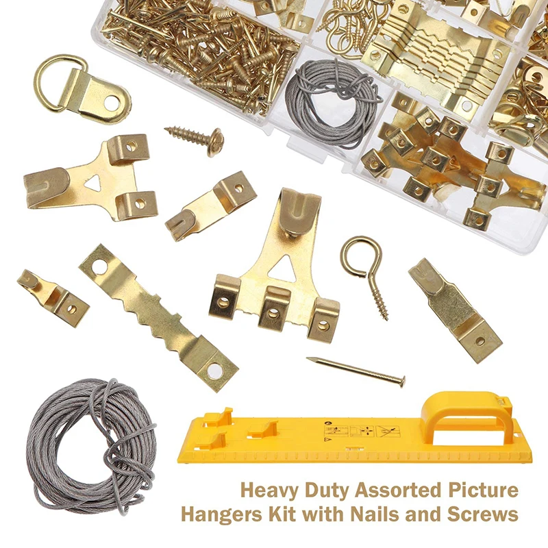 

Electrapick 250 Pcs Heavy Duty Picture Hangers Hanging Kit with Level Frame Include Hooks Nails Hanging Wire D Ring Triangular R