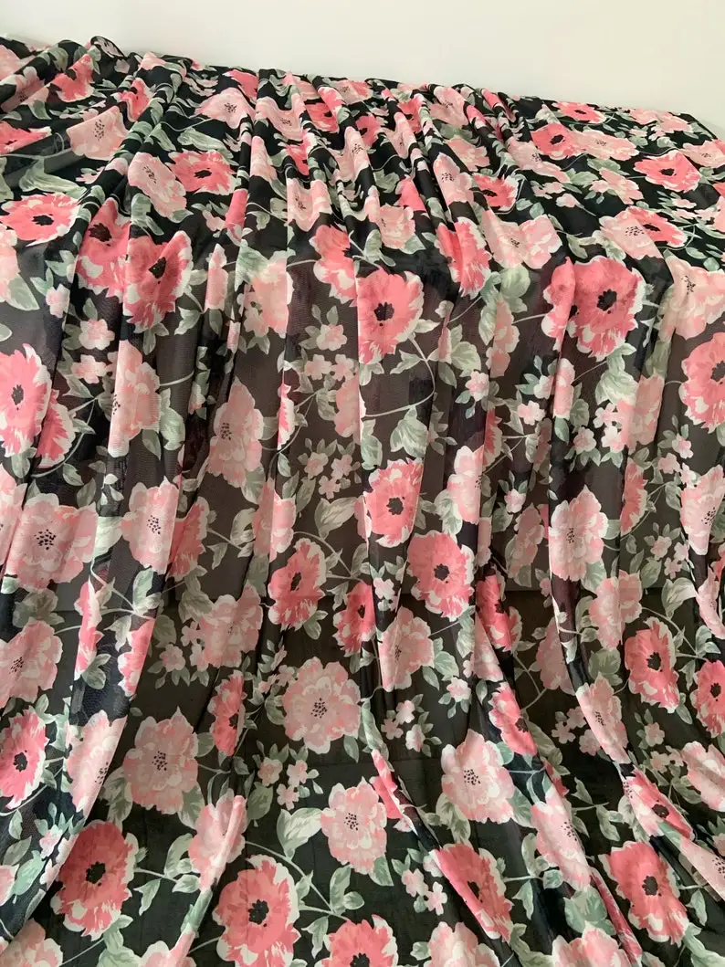 4 way Stretch Tulle Fabric With Printed Florals, Colorful Power Stretchy Mesh Fabric With Flowers