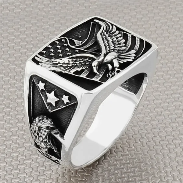 Solid 925 Sterling Silver United Eagle Star Men's Jewelry Master Ring Men's Biker Gothic Jewelery Acessory Gift For Him