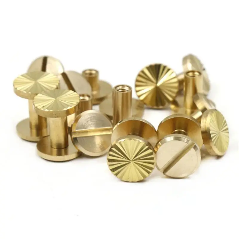 10 sets Solid Brass Binding Chicago Screws Nail Stud Rivets Photo Album Leather Craft Studs Belt Wallet Fasteners 10mm Cap