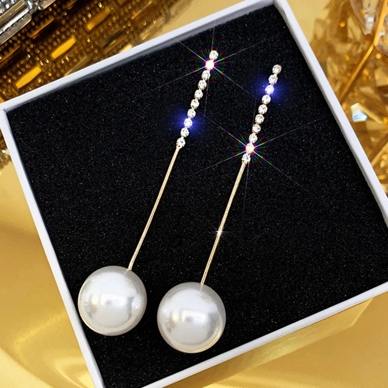 Neue klassische elegante Imitationsperlen-Ohrringe für Damen, Kristall-Langquasten-Ohrringe, exquisite Tropfenohrringe, Hochzeitsschmuck. – Detail 25