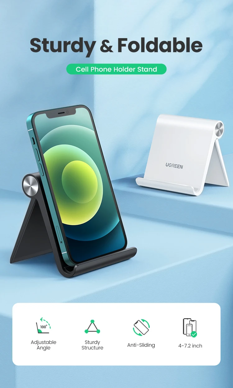UGREEN Support Téléphone Bureau Réglable Pliable - Stand Portable Pour IPhone, Samsung Galaxy Et Plus