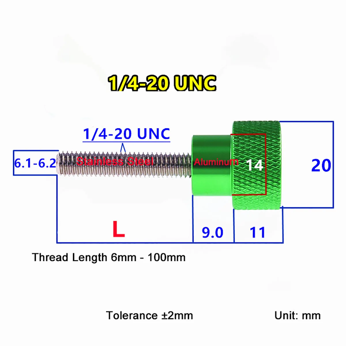 1 Chiếc UNC 1/4 20 Sợi Nhôm Cao Bước Ngón Tay Cái Vít 20X11Mm Lớn Knurled Đầu Tay se Khít Vít Đồng Hồ Sợi Thép 6-100Mm