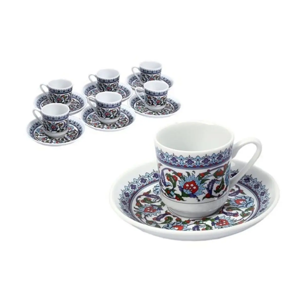 

Tile Pattern Turkish Coffee Cup Sets, Stylish Cups and Saucers Otantic Topkapi Sultan Mug Tulip Clove Turquise Espresso Caprice