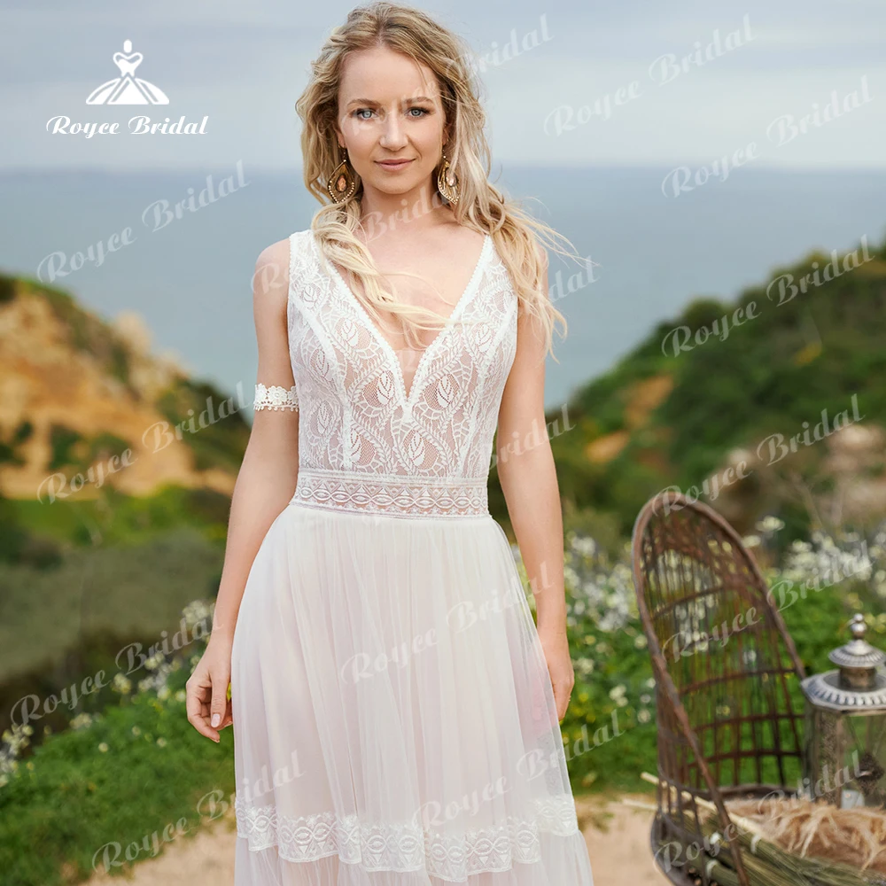 Lovely A-LINE Wedding Dresses 2022 Bridal Gowns Sleeveless Brush Train Backless TANK V-neck Netting Floor-Length Appliques Lace