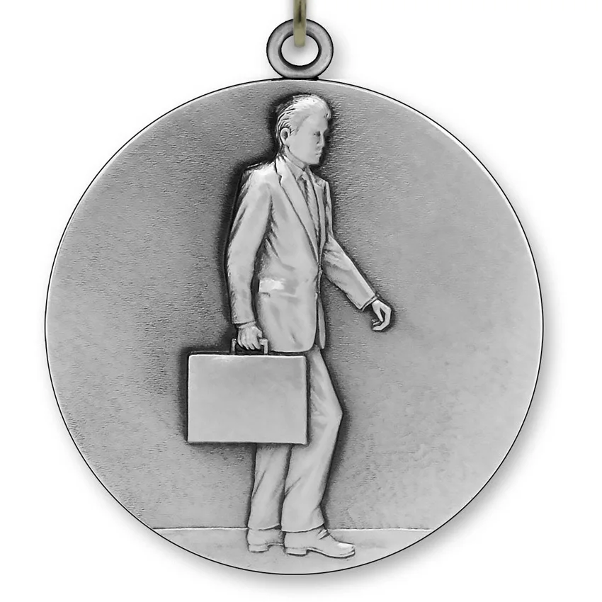 Large Metal Corporate Silver Medal - 6,4 cm - with Neck Ribbon size 2,2cm x 80 cm - Choice of Ribbon Colours.