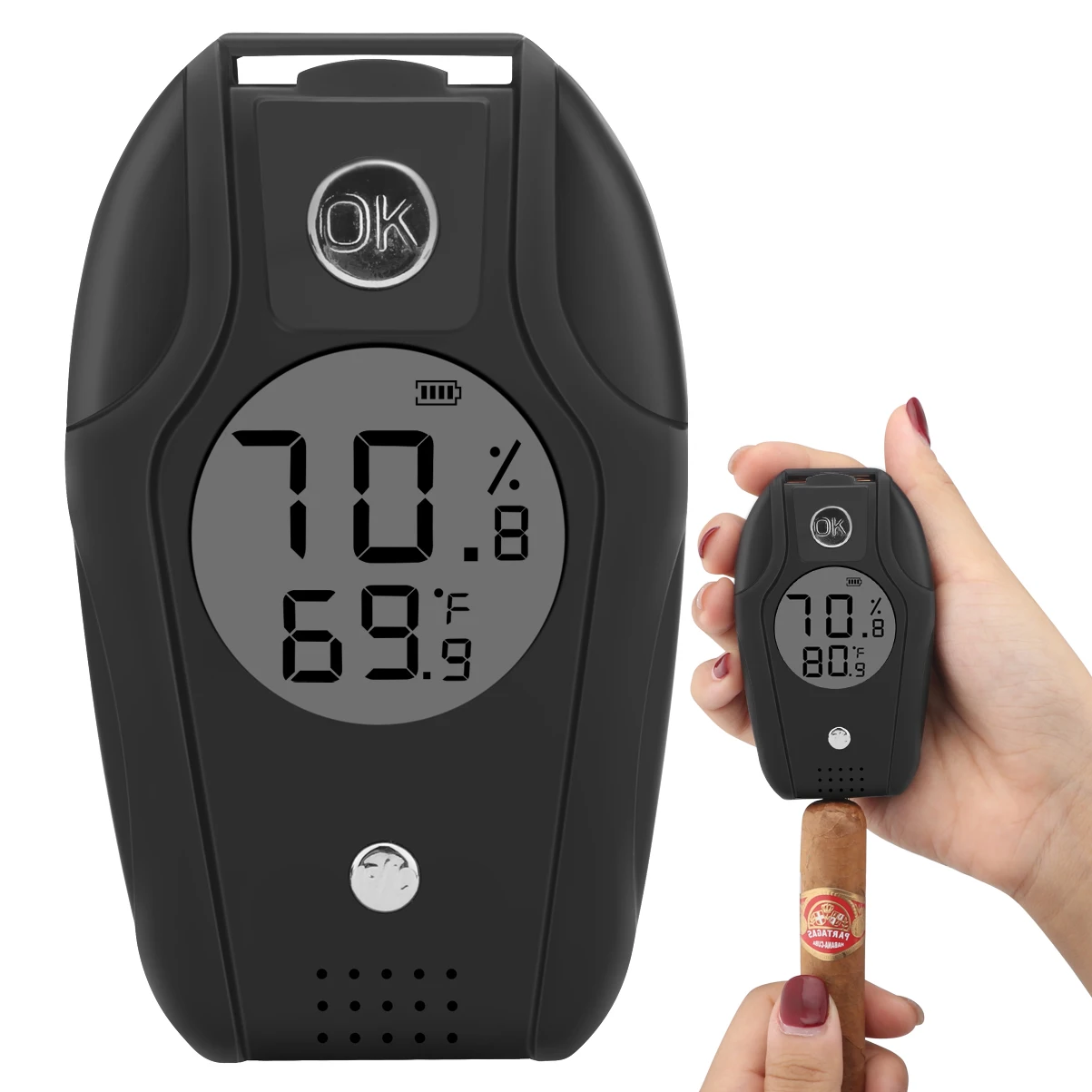 XIFEI Cigar Hygrometer With Dual Sensor Probe Humidor Moisture Meter LCD Display Professional Smoking Humidity Gauge