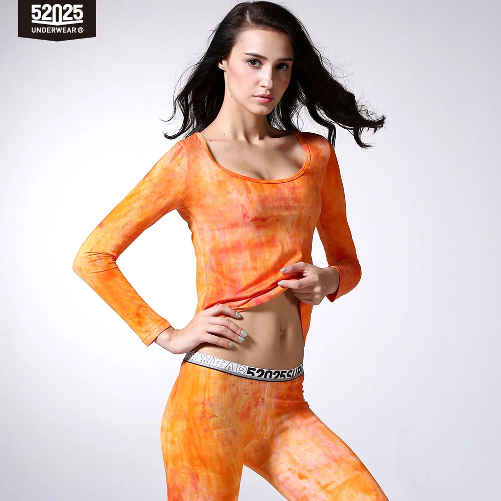 52025 Women Thermal Underwear Tie-dye Design Soft Comfortable Modal Cotton Thin Long Johns Light Women Underwear Thermal